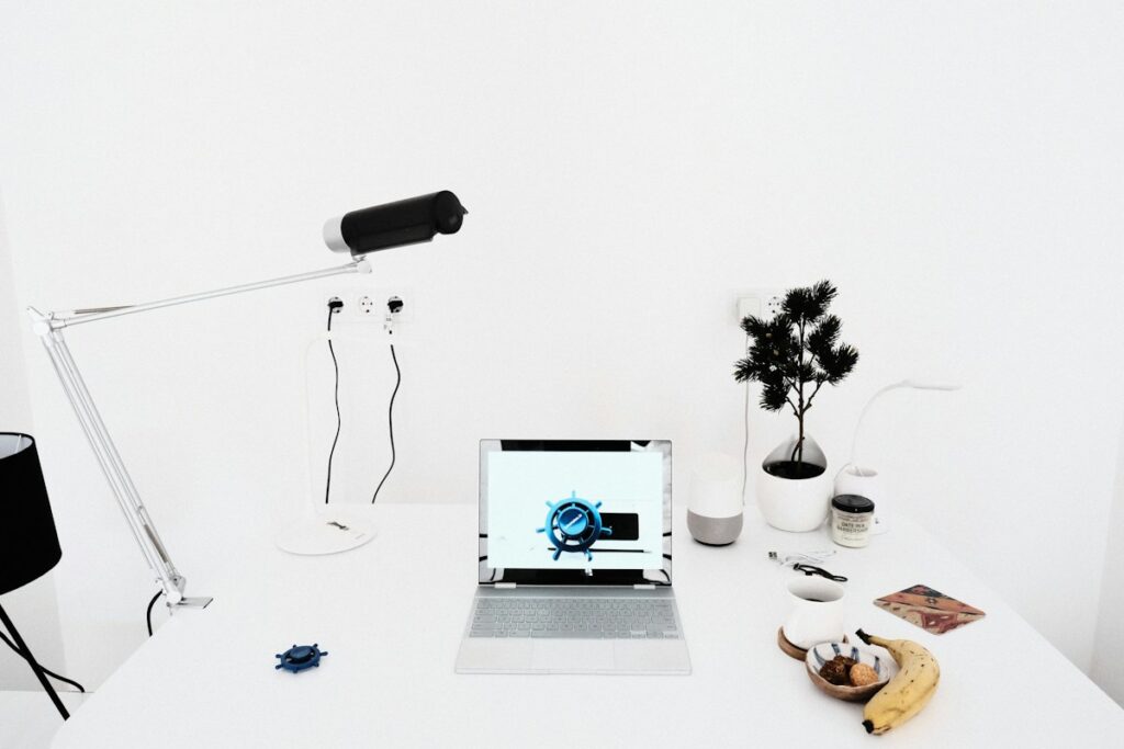 Laptop on a bright white desk