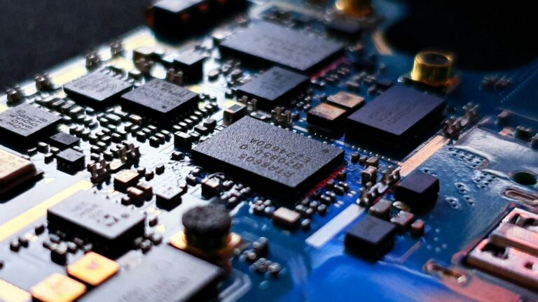 Blue circuit board close-up